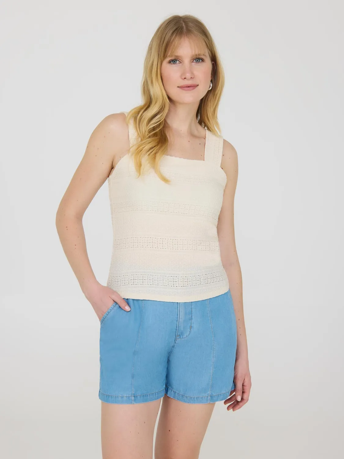 Eyelet Crochet Wide Strap Tank Top daily vibe