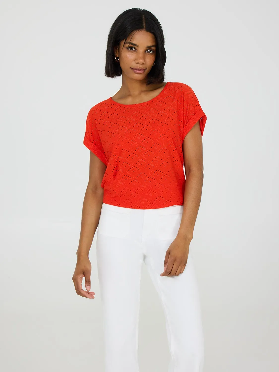Eyelet Cuffed Dolman Sleeve T-Shirt Smart Basics
