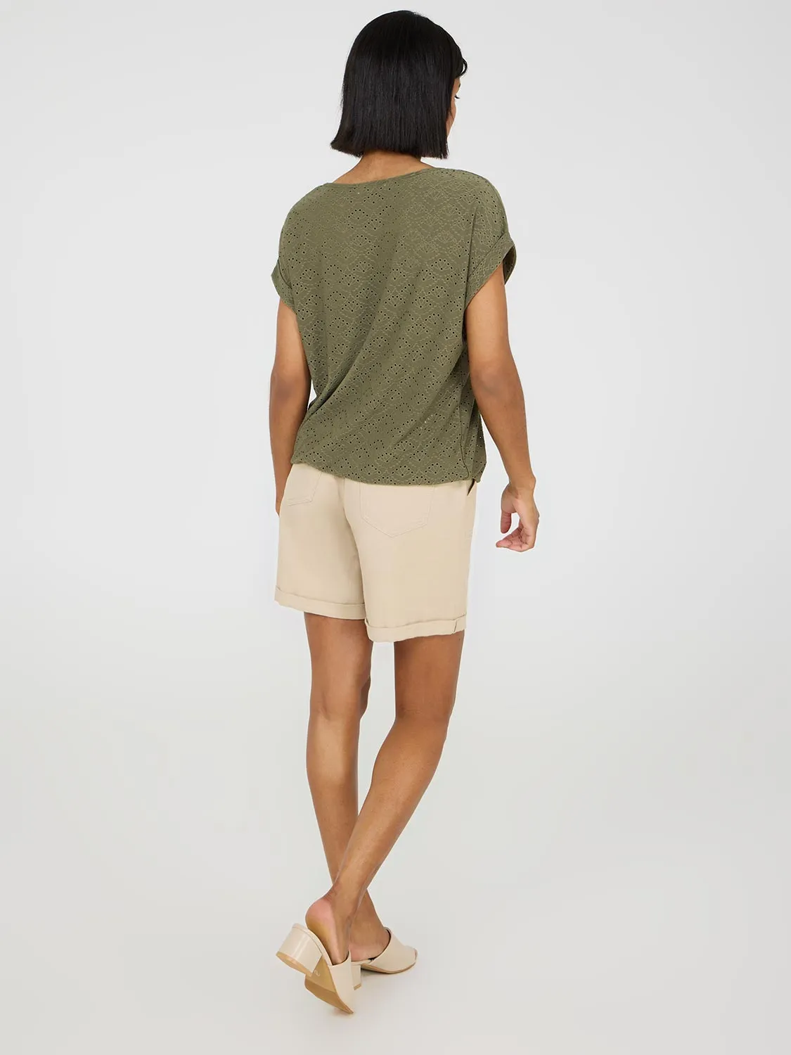 Eyelet Cuffed Dolman Sleeve T-Shirt Festival Mood