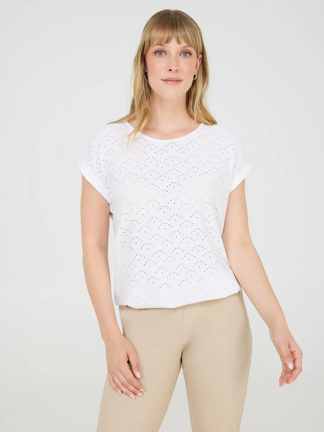 Eyelet Cuffed Dolman Sleeve T-Shirt Feel Effortless