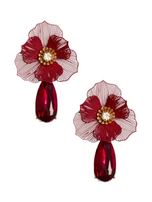 Filigree Flower Earrings With Teardrop Gem city stroll
