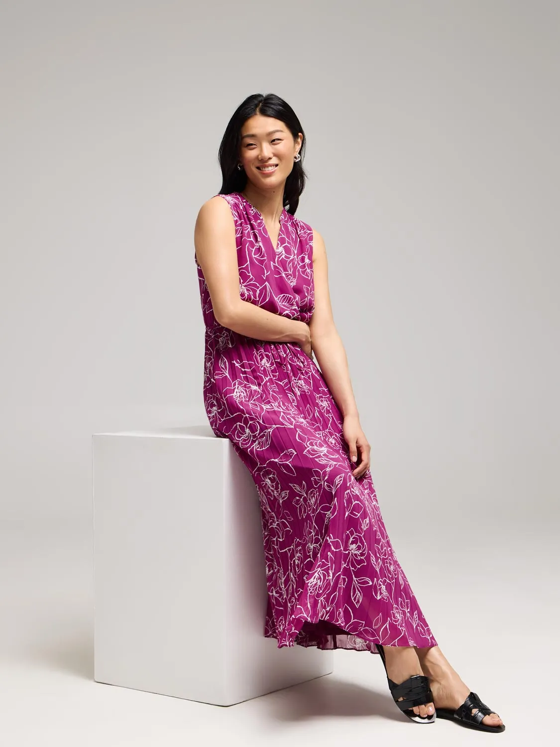 Floral Chiffon Cross-Front Midi Dress outdoor gear