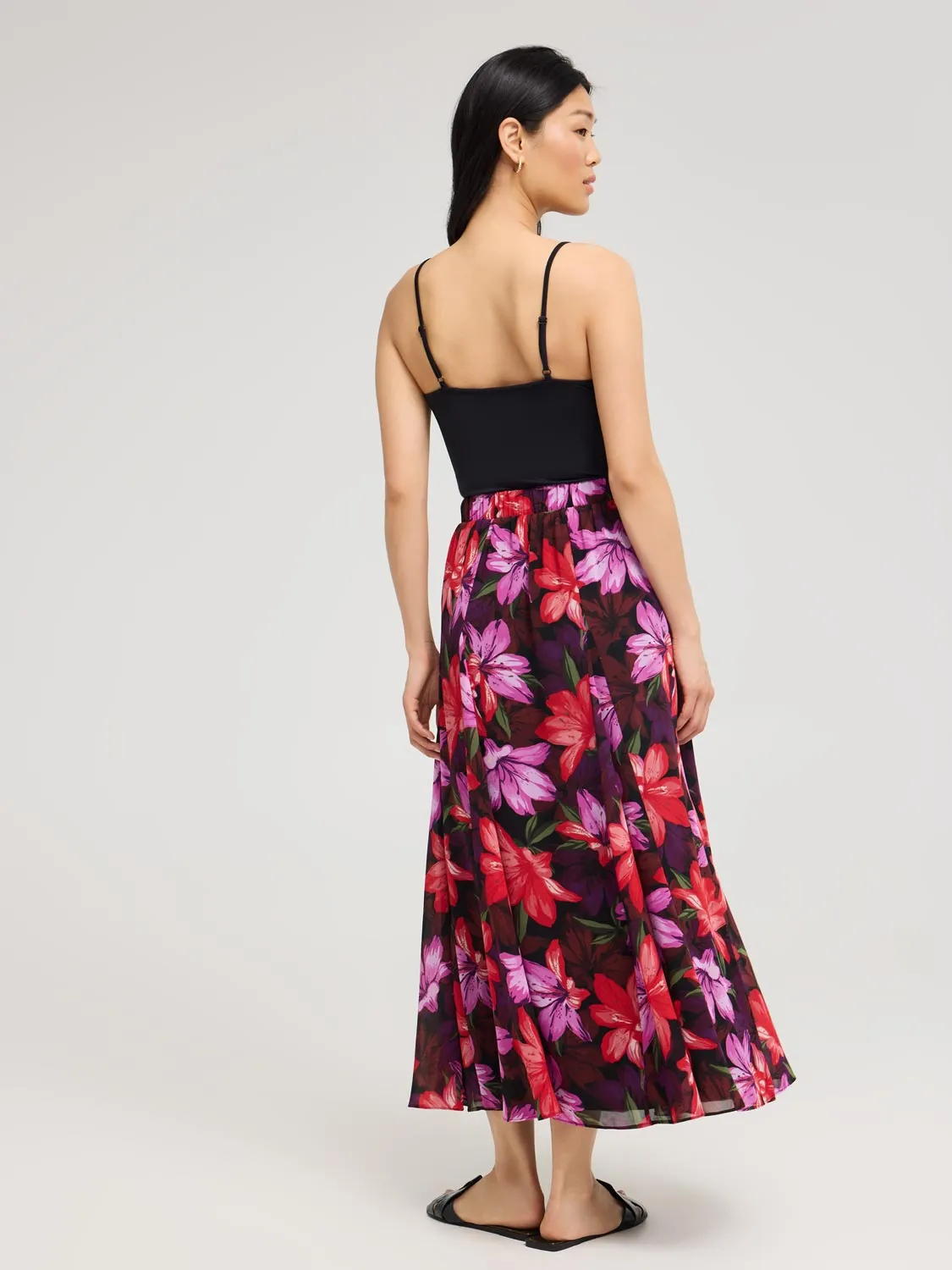 Floral Chiffon Long Skirt With Front Sash mix tool