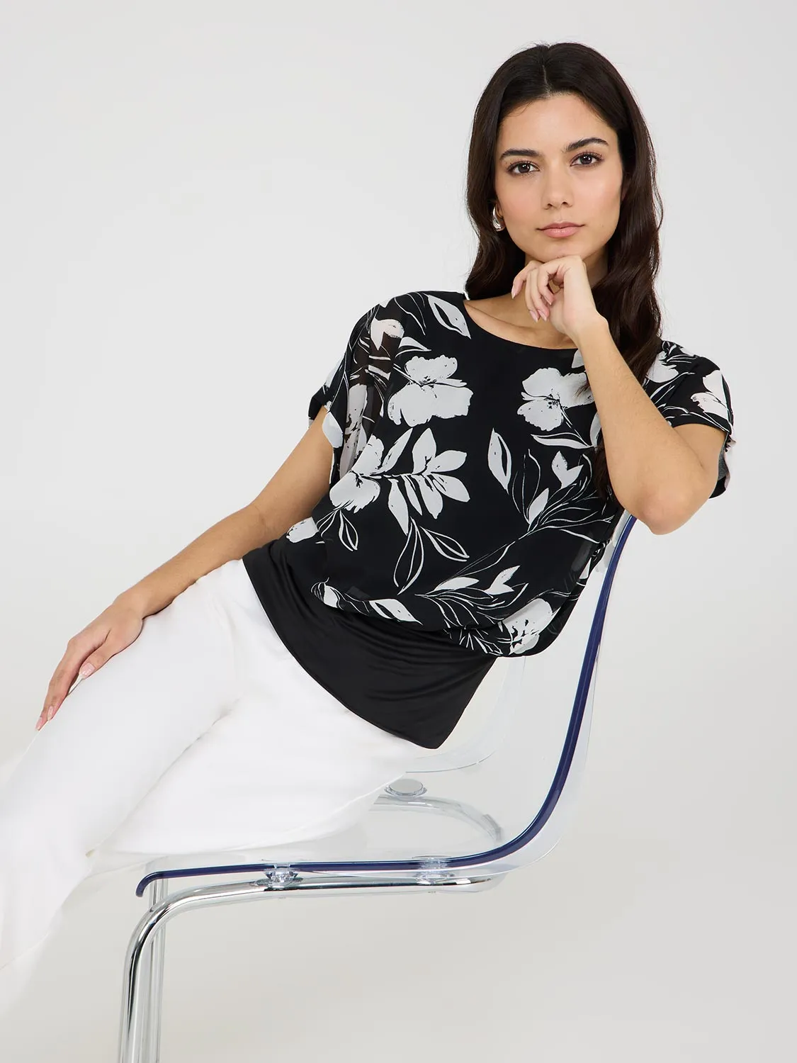 Floral Dolman Sleeve Chiffon Top With Cami Autumn Cool