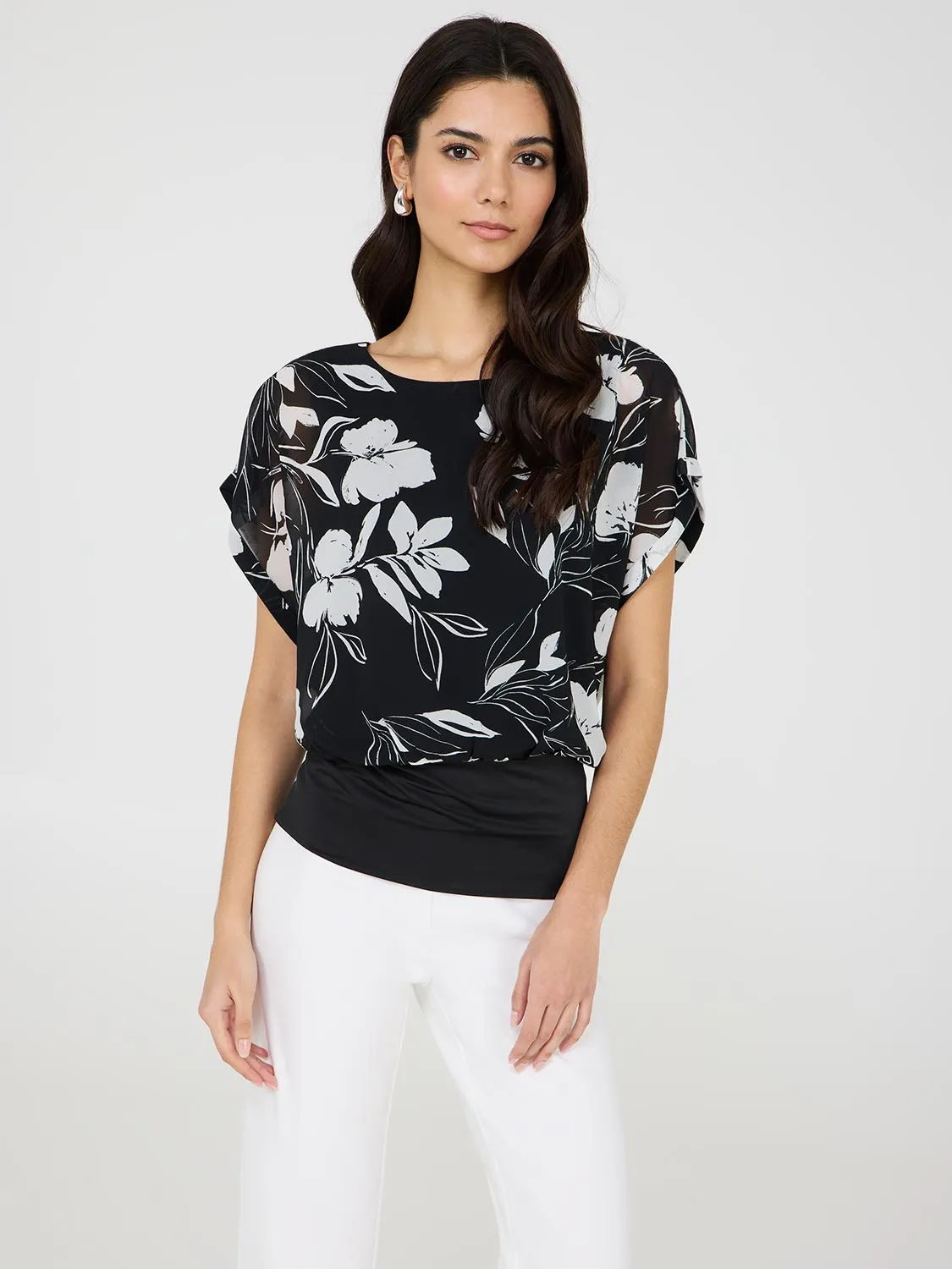 Floral Dolman Sleeve Chiffon Top With Cami Festival Ready