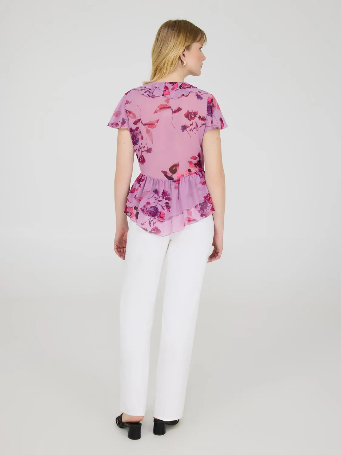 Floral Flutter Sleeve Tie-Front Blouse Off Duty