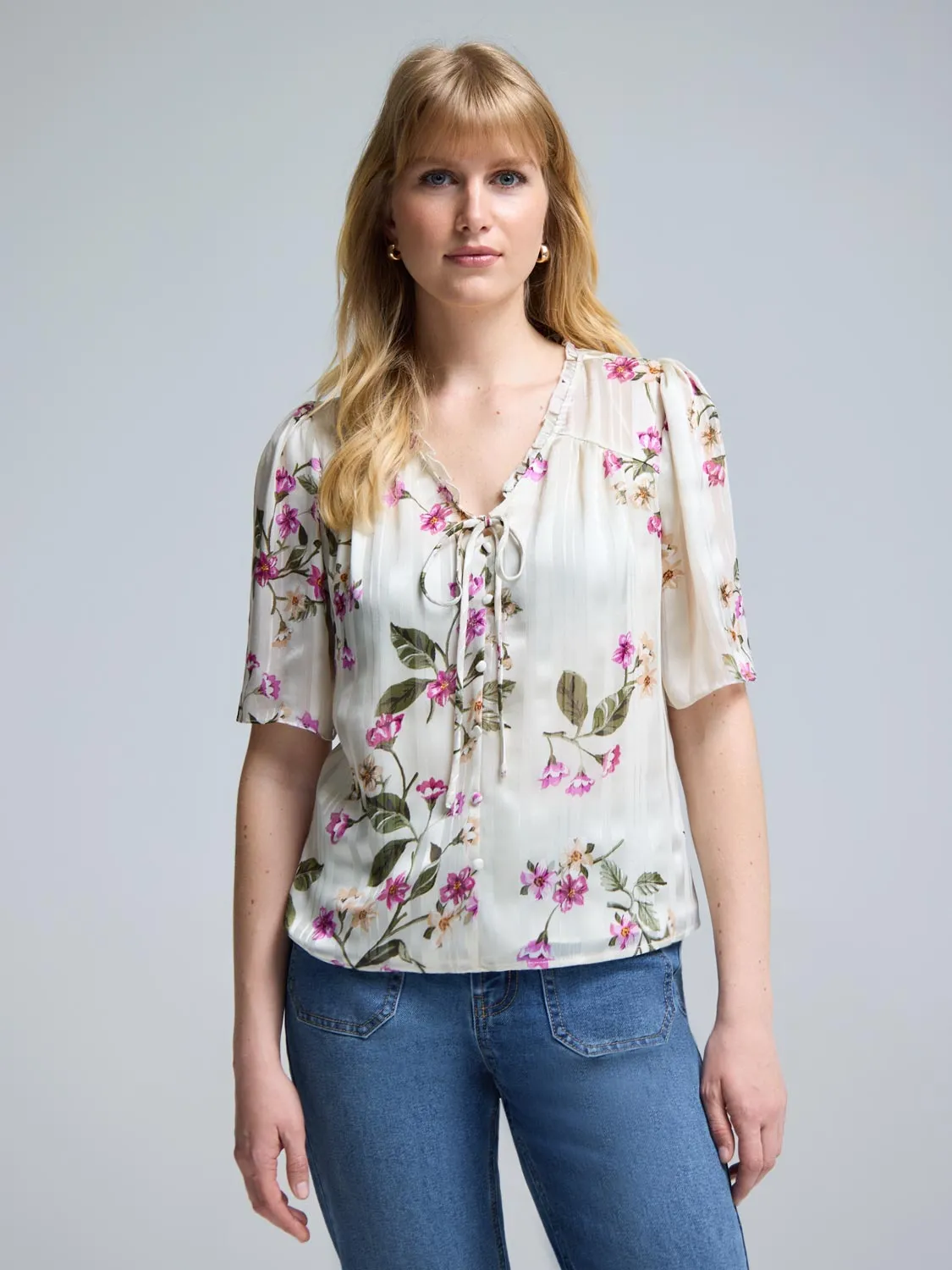 Floral Flutter Sleeve Top Creative Layer