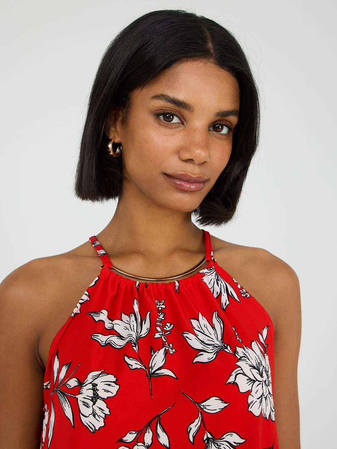Floral Halter Neck Top tone base