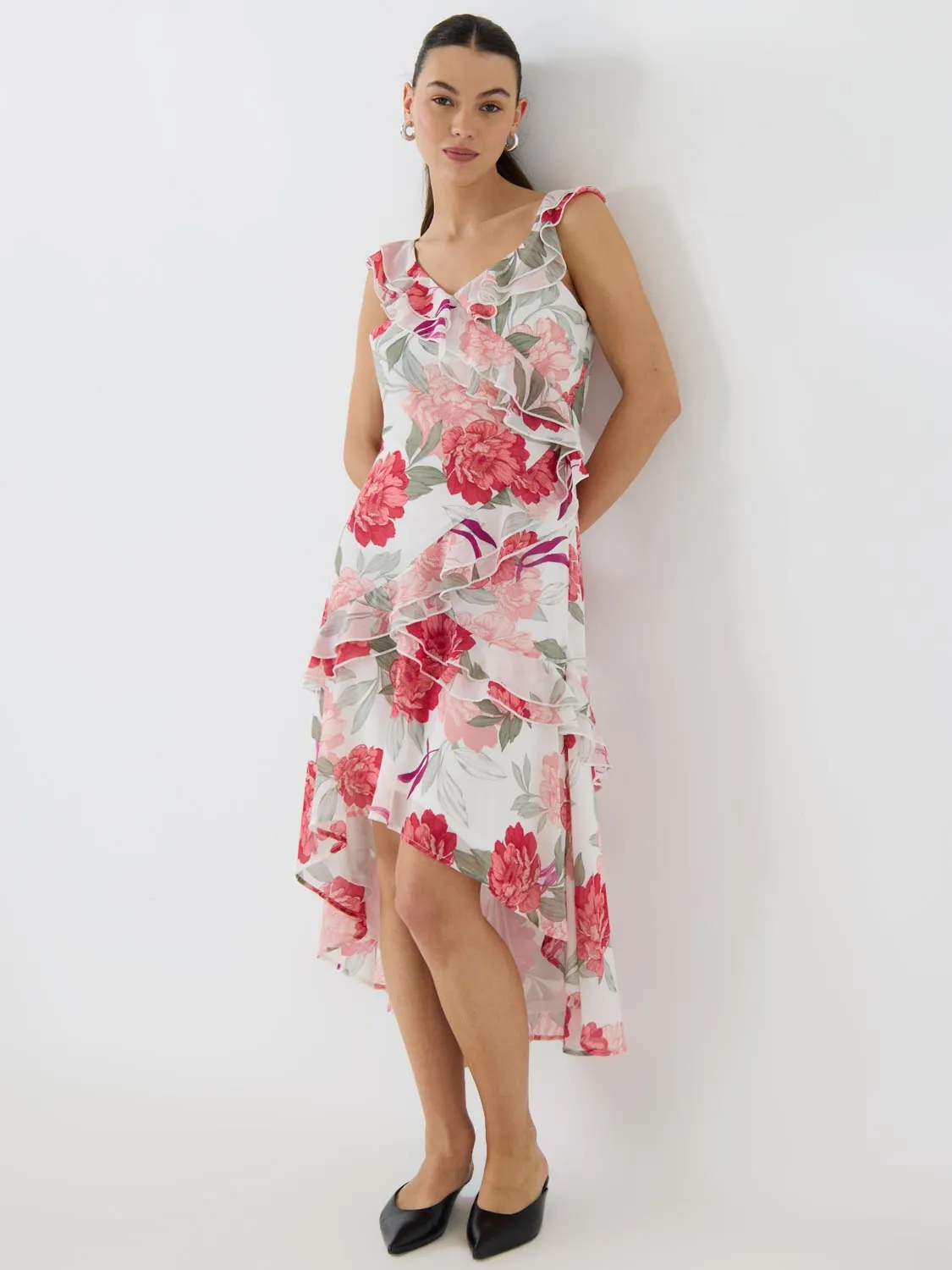Floral High-Low Ruffle Chiffon Dress comfy match