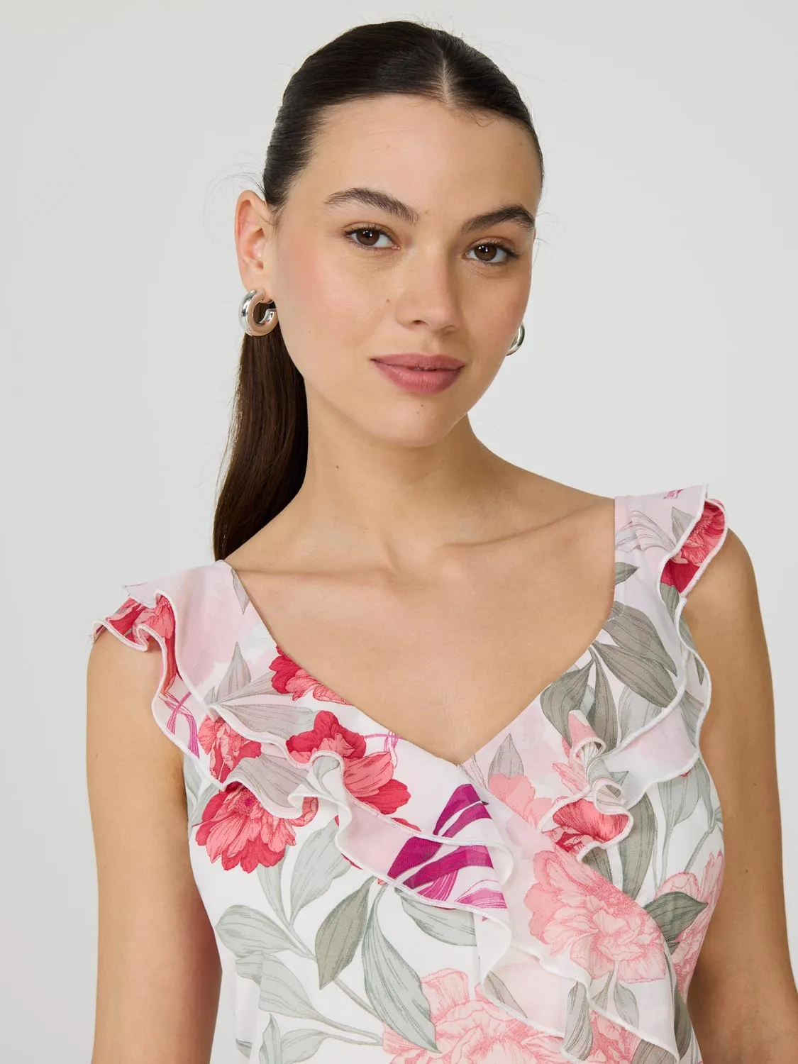 Floral High-Low Ruffle Chiffon Dress elegant detail