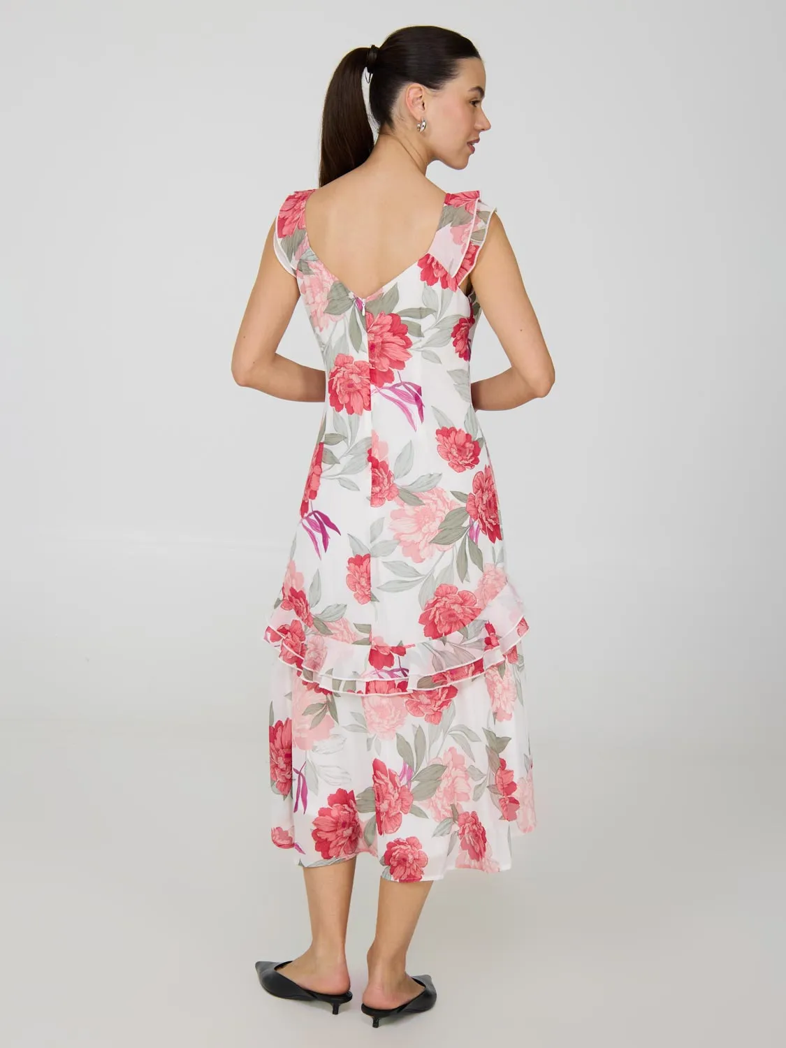 Floral High-Low Ruffle Chiffon Dress comfy style