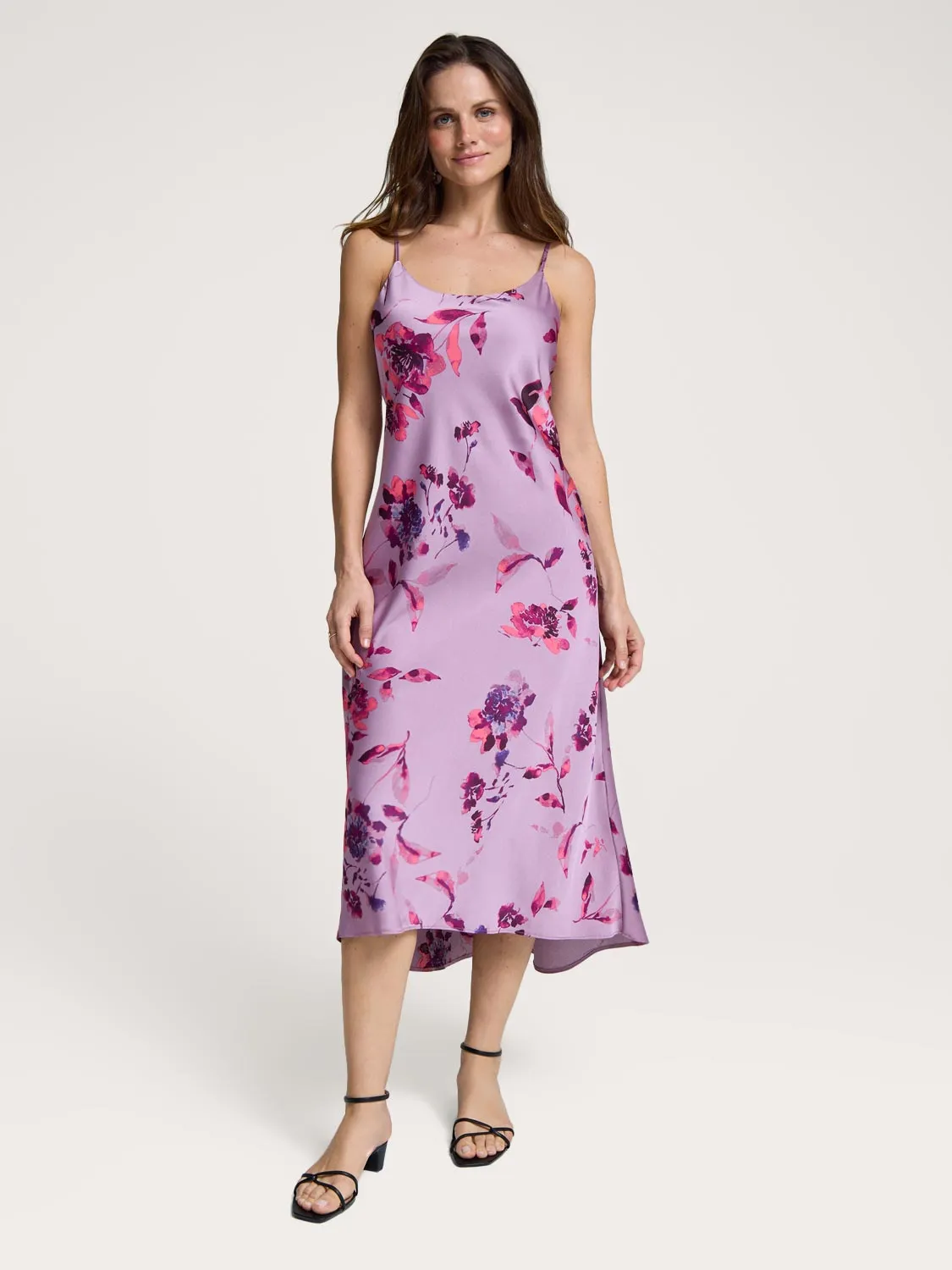 Floral Midi Satin Slip Dress sunny feel
