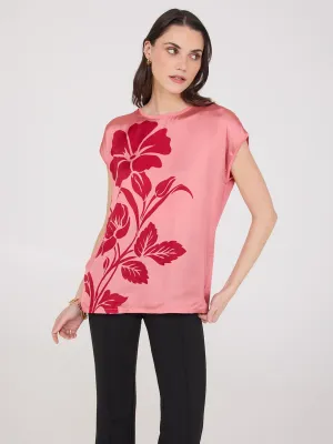 Floral Placement Dolman Sleeve Satin Top Minimal Moves