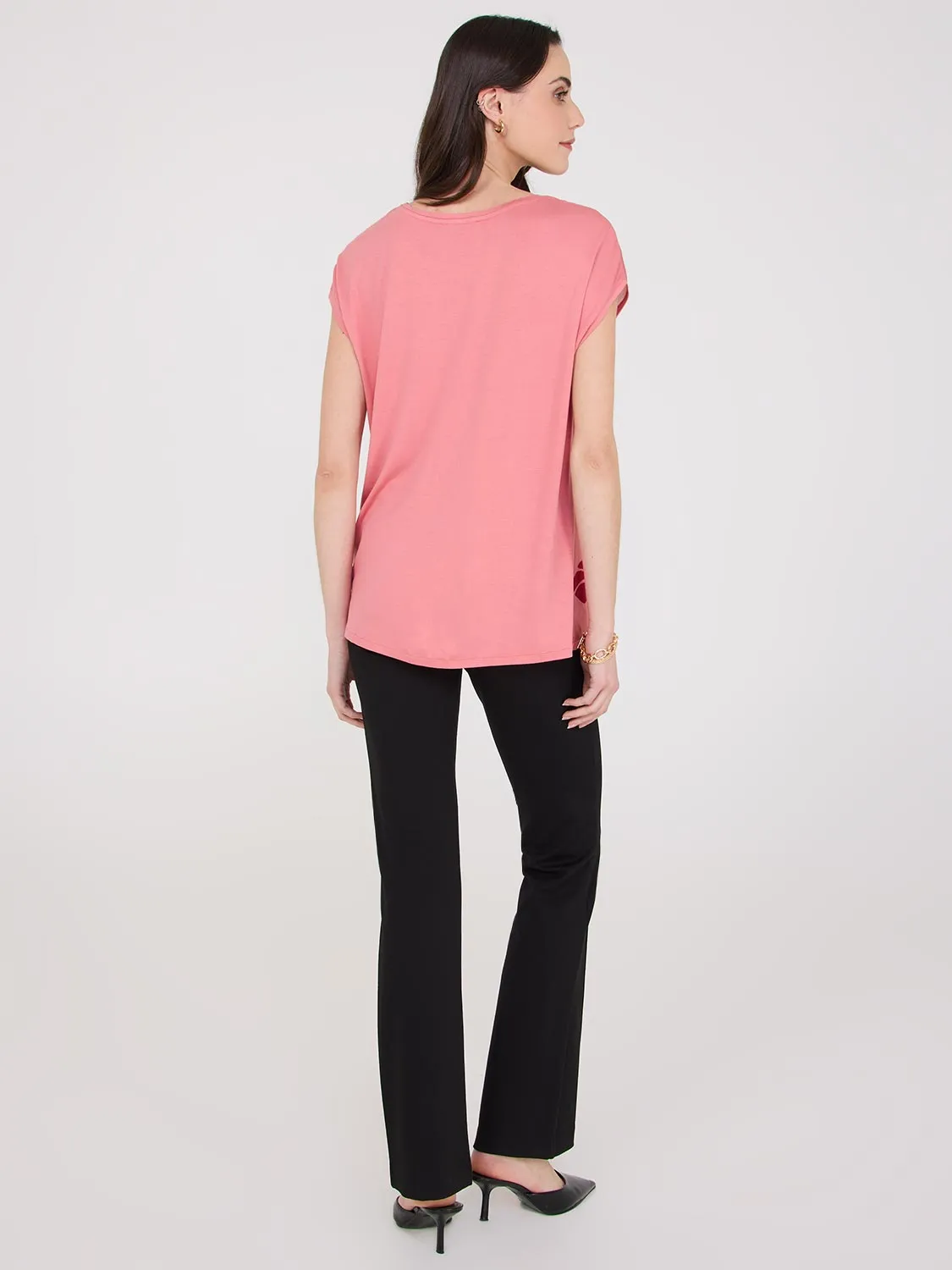 Floral Placement Dolman Sleeve Satin Top Spring Layer
