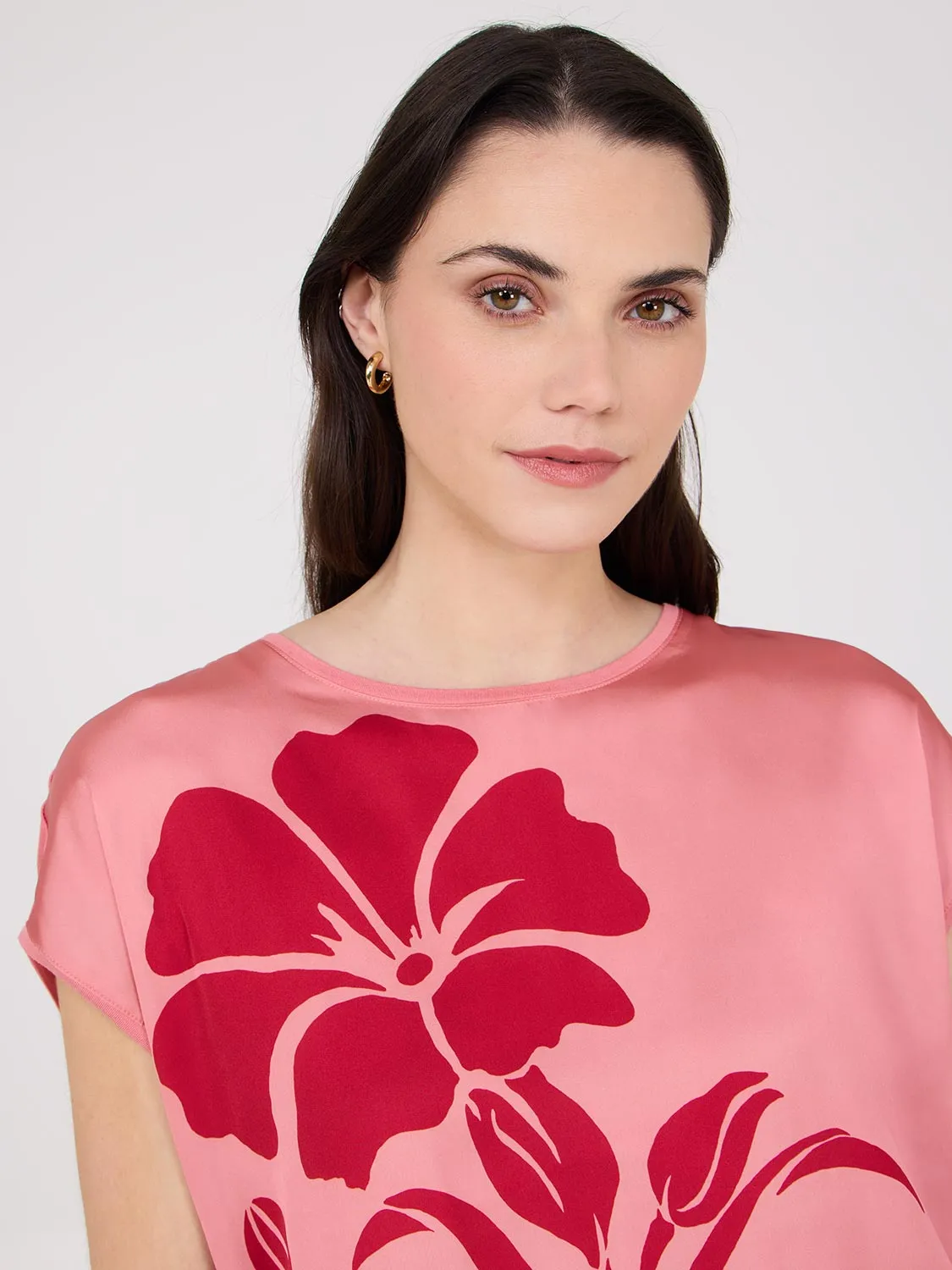 Floral Placement Dolman Sleeve Satin Top Youth Picks