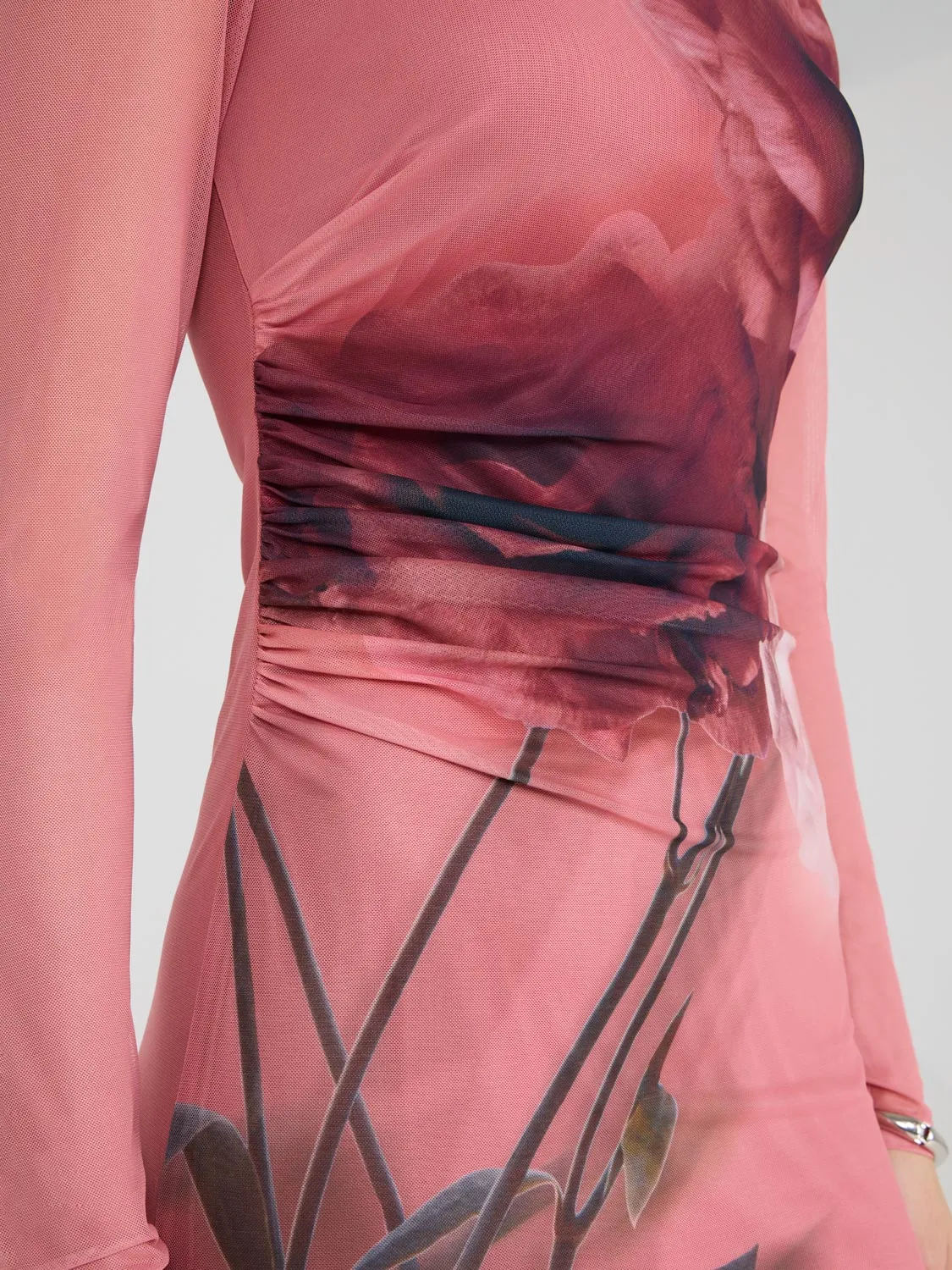 Floral Placement Mesh Midi Column Dress high efficiency