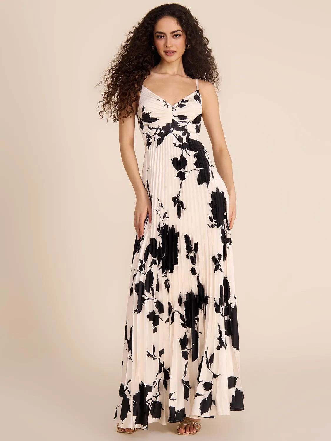 Floral Pleated Satin Gown elegant look