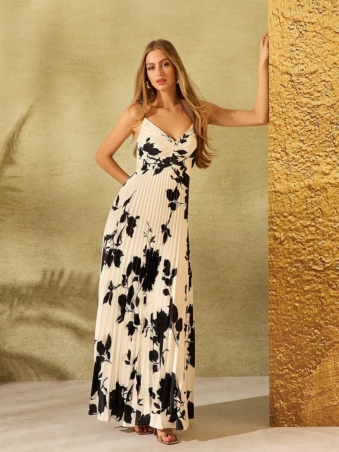 Floral Pleated Satin Gown emotional bond