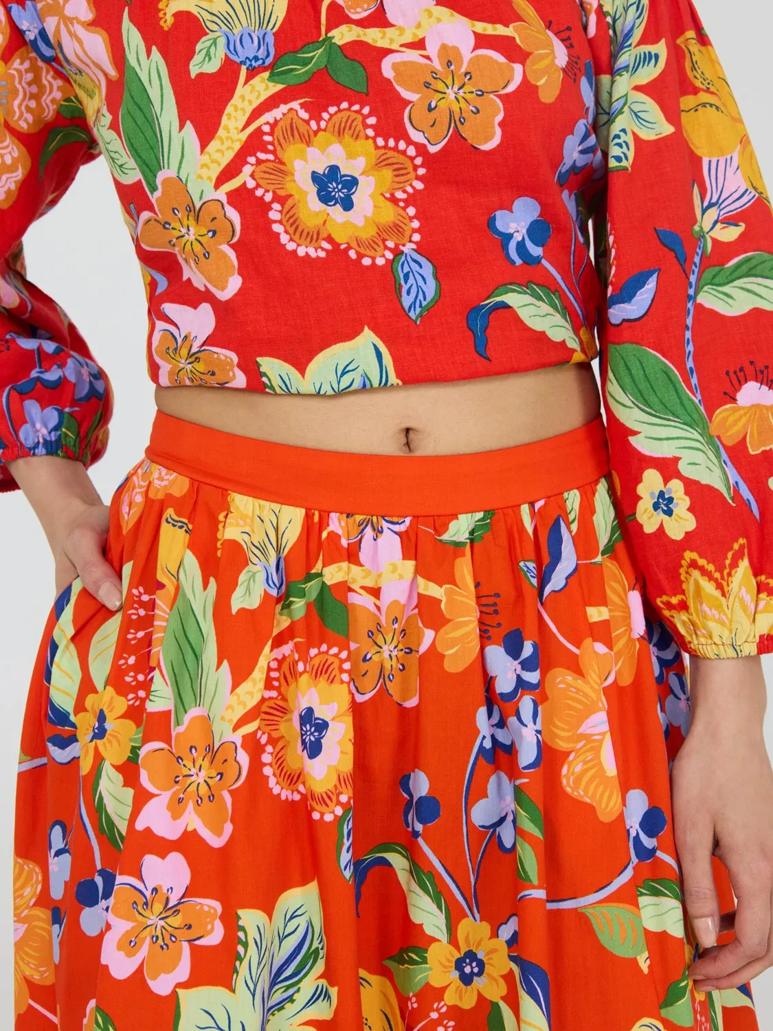 Floral Poplin Cotton Maxi Skirt travel light