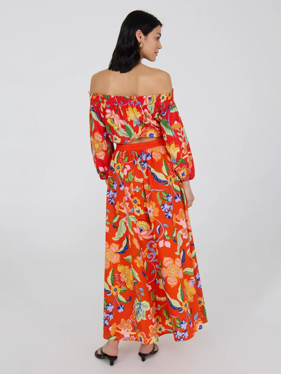 Floral Poplin Cotton Maxi Skirt snug fit