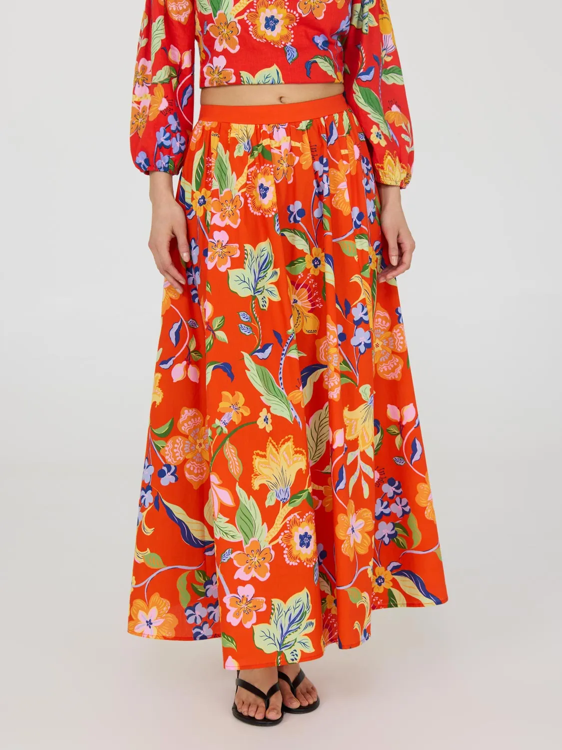 Floral Poplin Cotton Maxi Skirt mix match