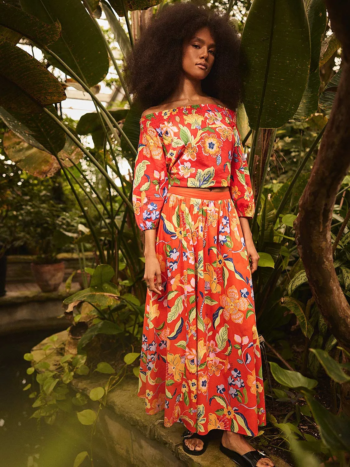 Floral Poplin Cotton Maxi Skirt free ease