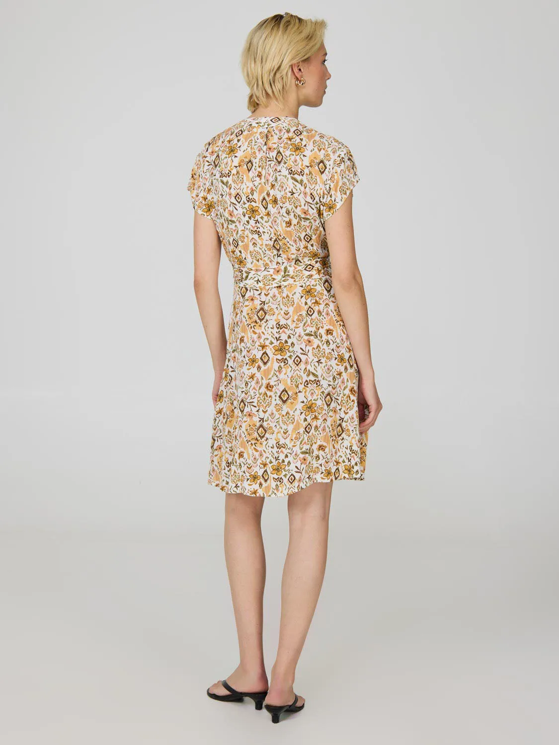 Floral Print Button-Front Textured Dress light touch