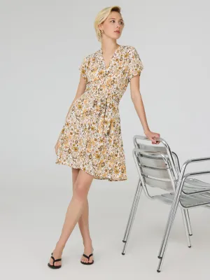 Floral Print Button-Front Textured Dress easy match