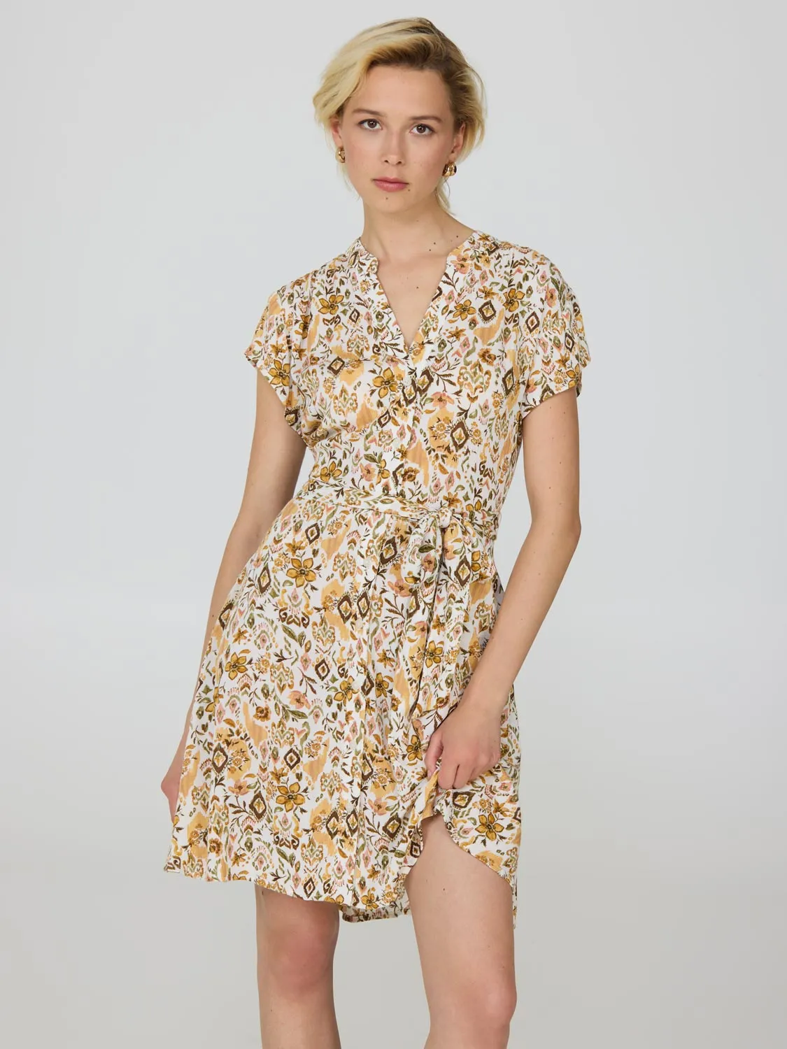 Floral Print Button-Front Textured Dress fine embroidery