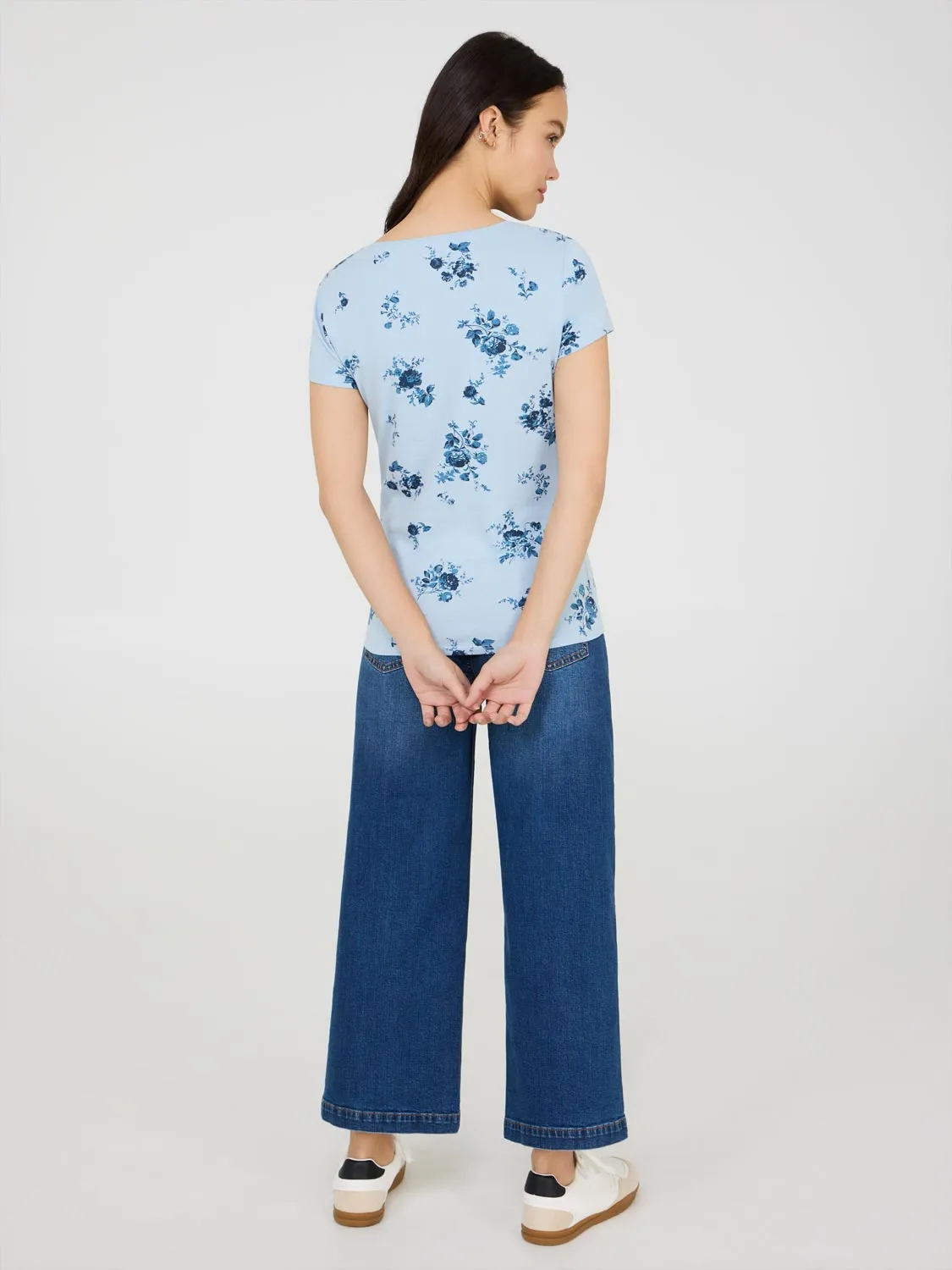 Floral Print Cap Sleeve T-Shirt Style Sense