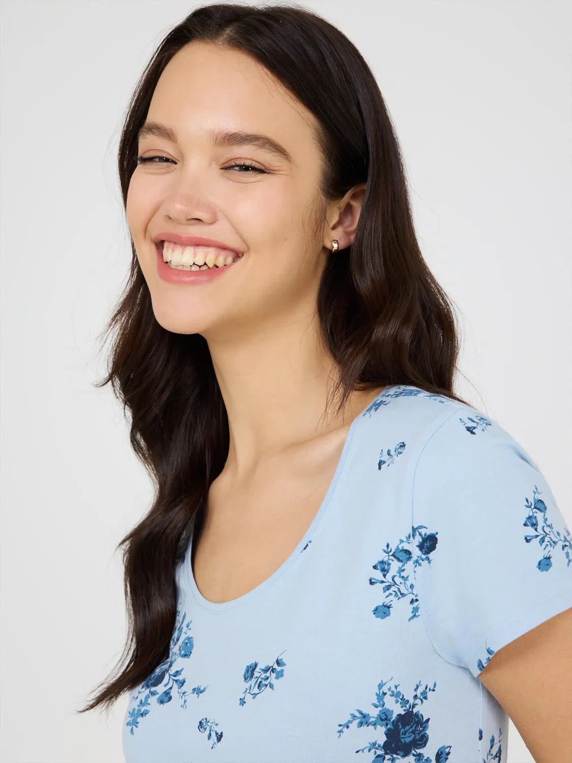 Floral Print Cap Sleeve T-Shirt Casual Vibe
