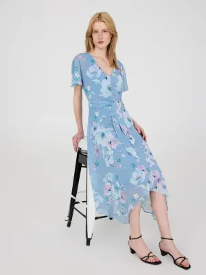 Floral Print Chiffon Handkerchief Hem Dress sweet look