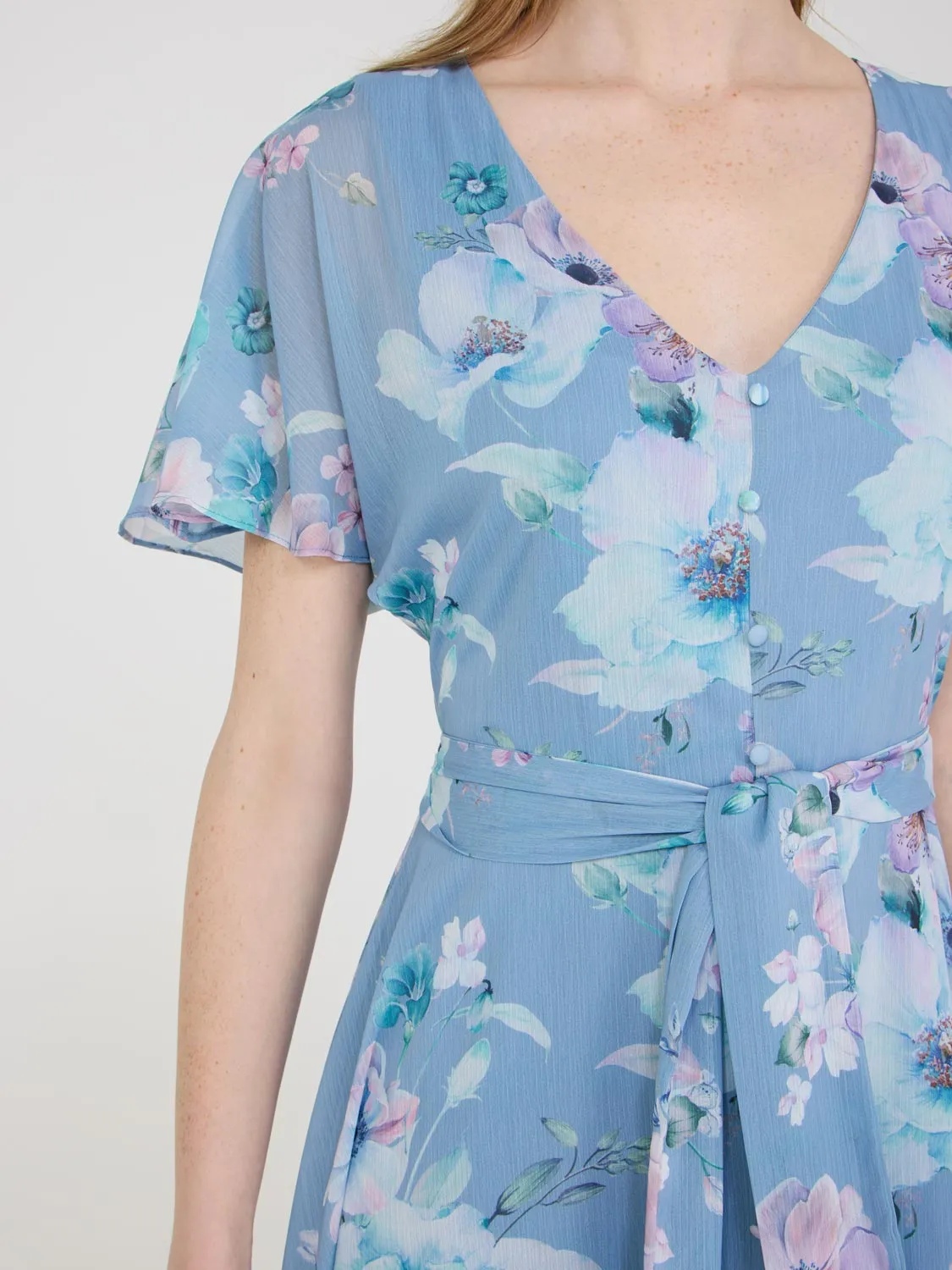 Floral Print Chiffon Handkerchief Hem Dress comfy style
