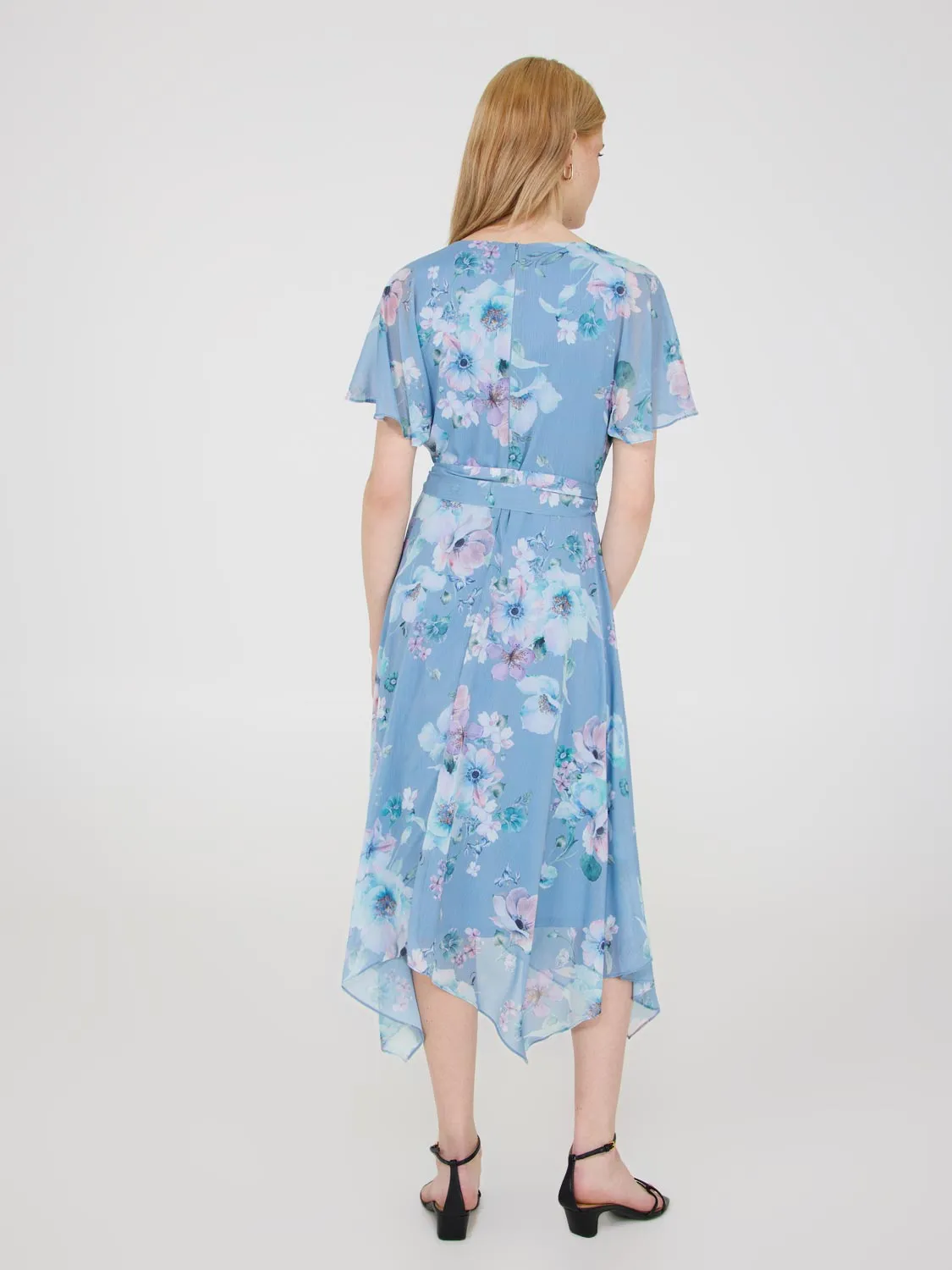 Floral Print Chiffon Handkerchief Hem Dress simple chic
