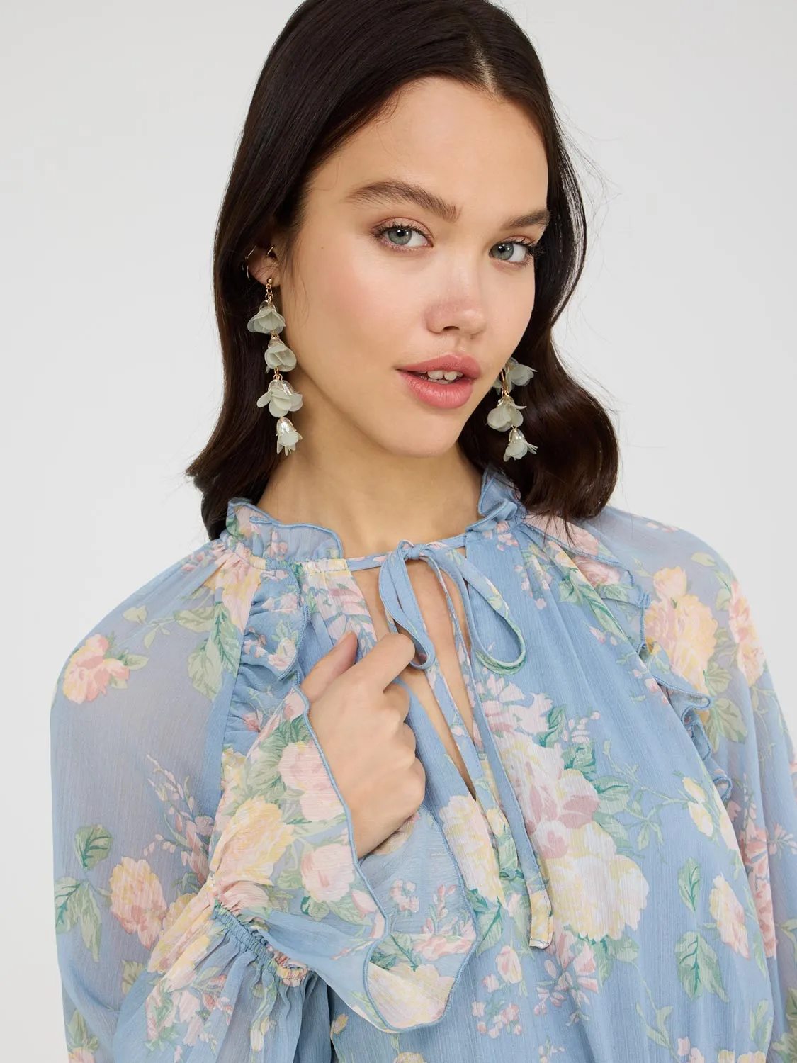 Floral Print Chiffon Mini Dress With Ruffle Details sweet mood