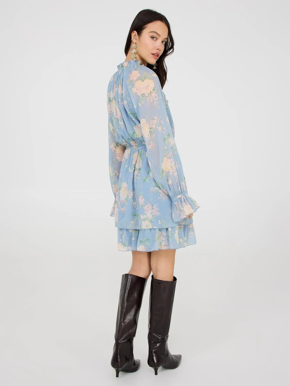 Floral Print Chiffon Mini Dress With Ruffle Details sunny day