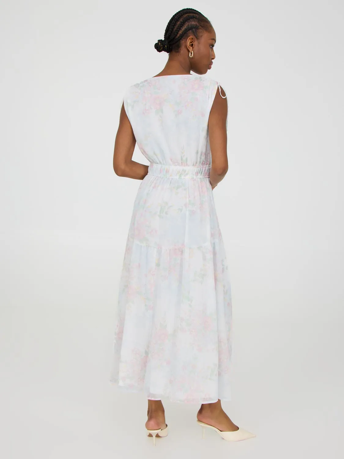 Floral Print Chiffon Tiered Midi Dress simple design
