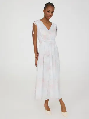 Floral Print Chiffon Tiered Midi Dress gentle charm