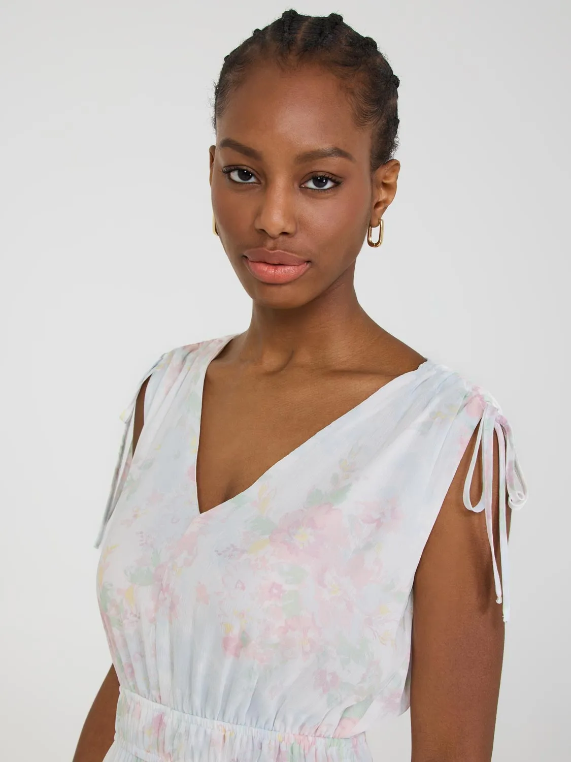 Floral Print Chiffon Tiered Midi Dress spring wear