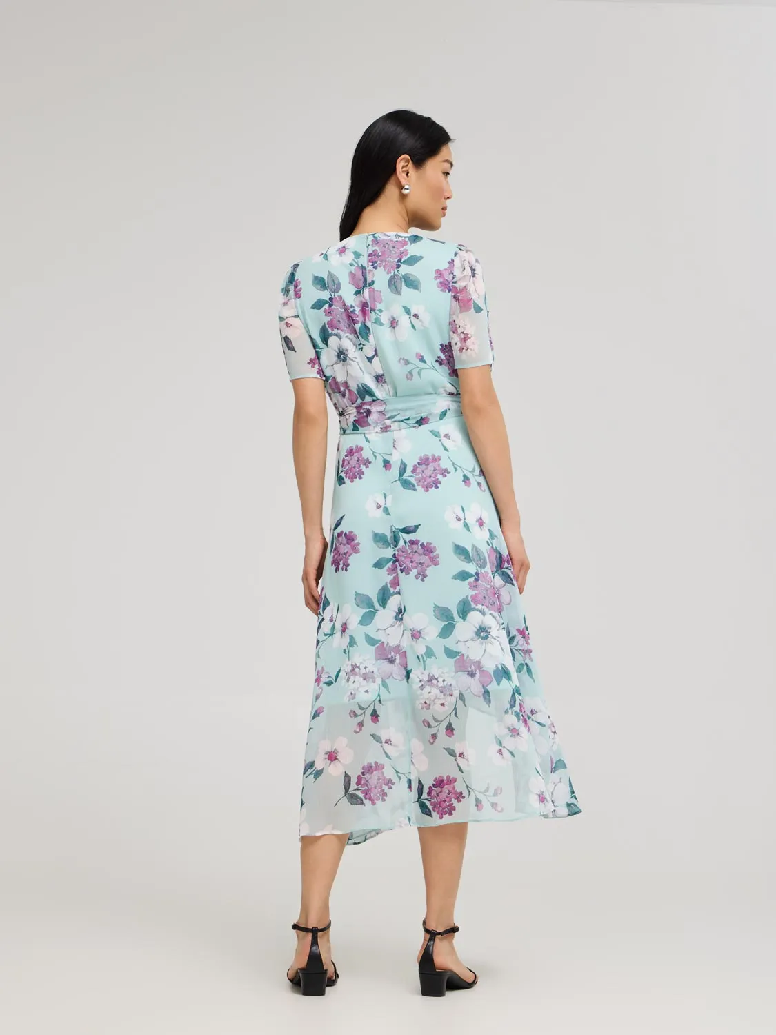 Floral Print Cross-Front High-Low Midi Dress soft tone