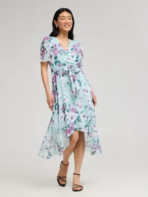 Floral Print Cross-Front High-Low Midi Dress comfy look