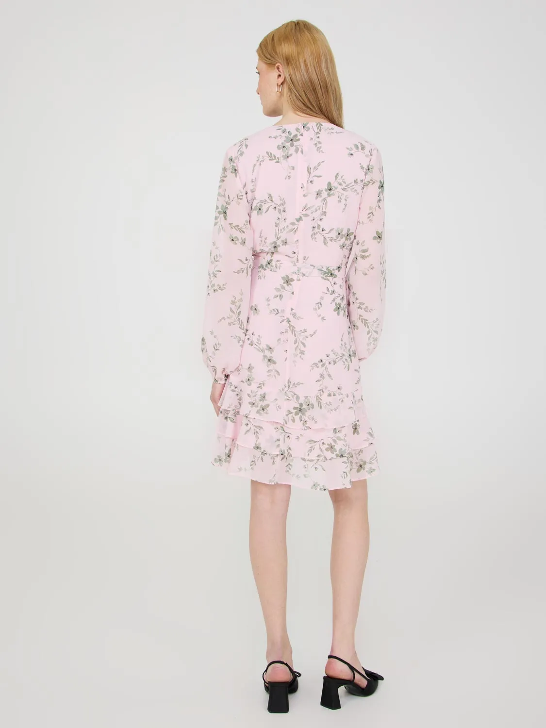 Floral Print Crossover Dress With Ruffle Details artistic feel