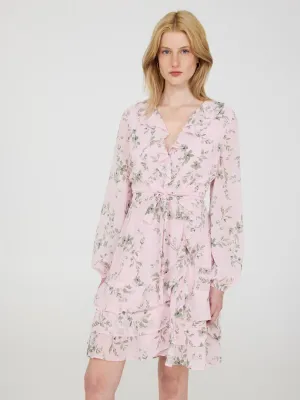 Floral Print Crossover Dress With Ruffle Details home wear