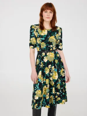 Floral Print Fit & Flare Midi Dress soft lines