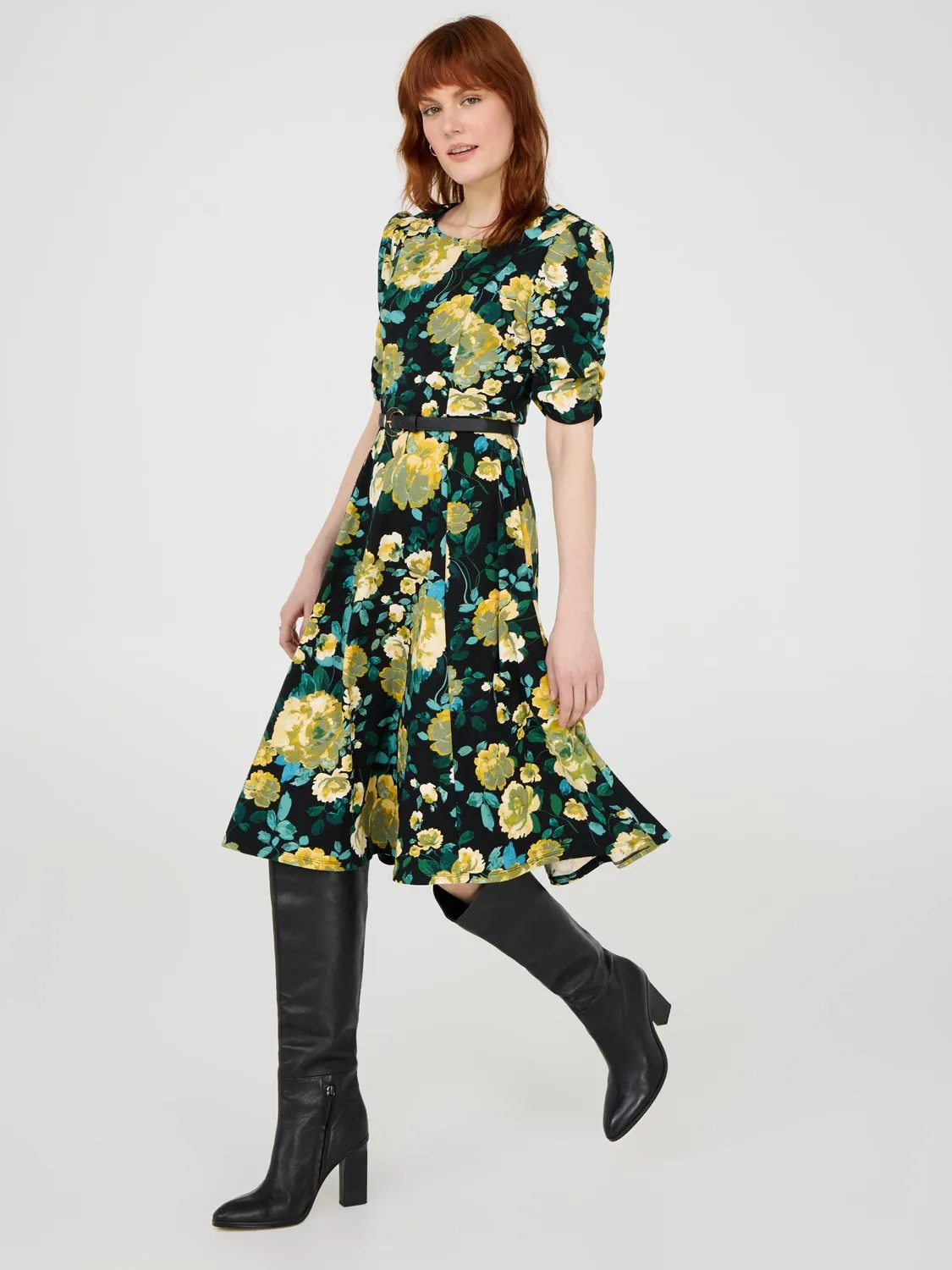 Floral Print Fit & Flare Midi Dress vintage element
