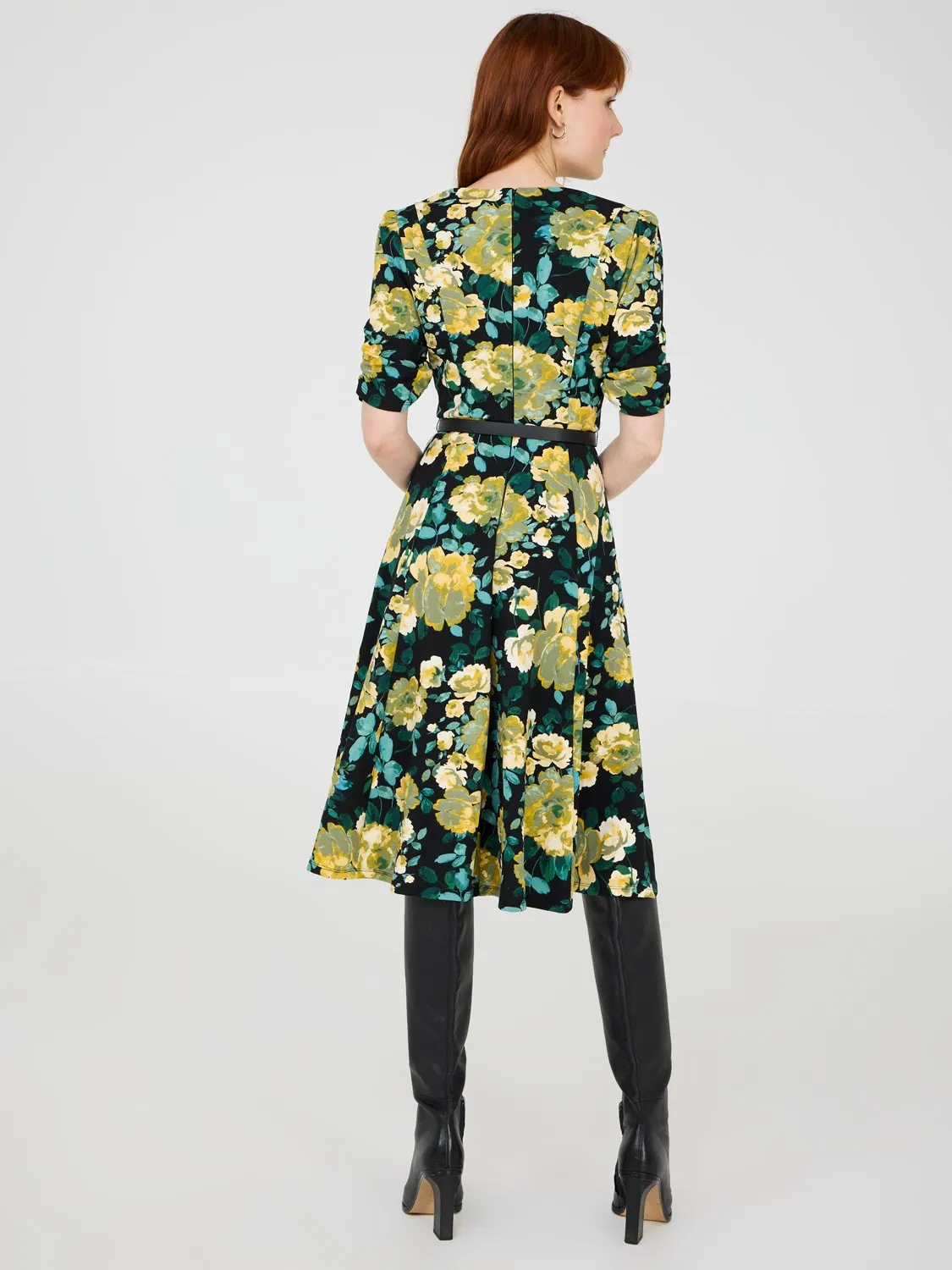Floral Print Fit & Flare Midi Dress natural light