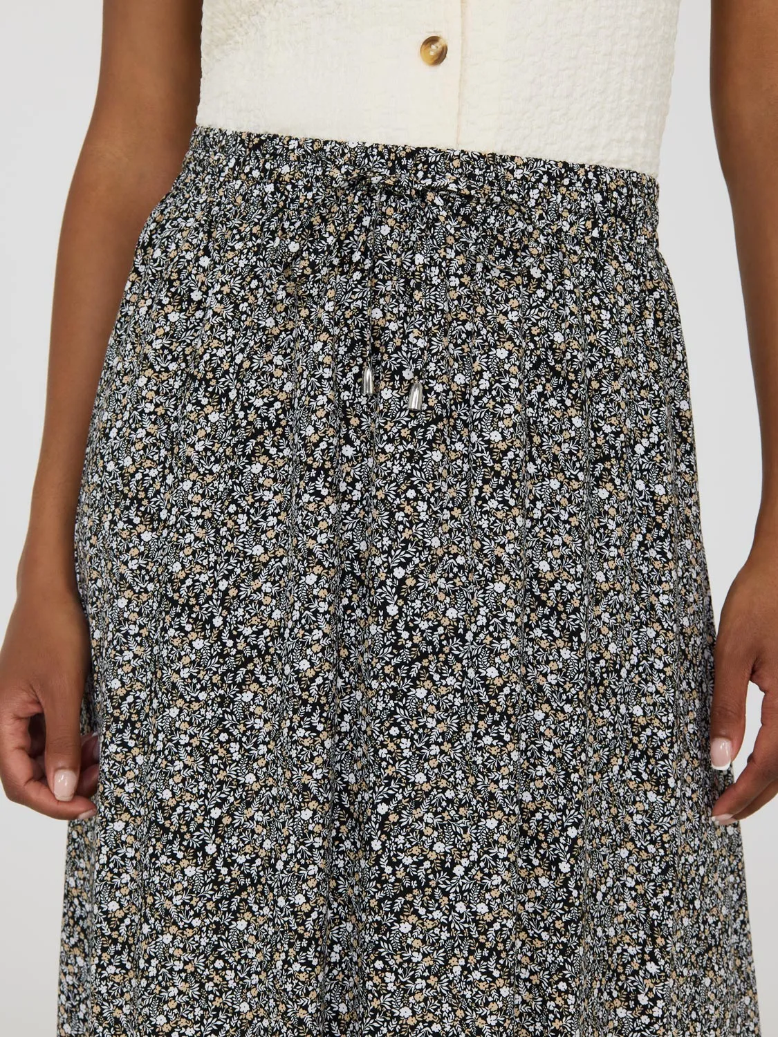 Floral Print Flounce Midi Skirt spring fresh