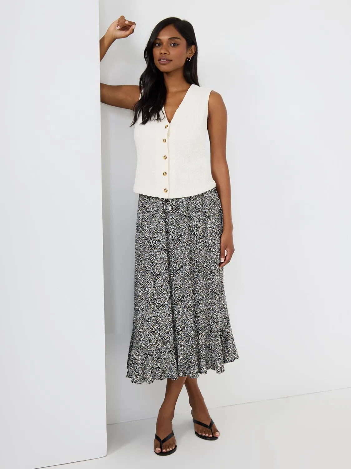 Floral Print Flounce Midi Skirt party ready