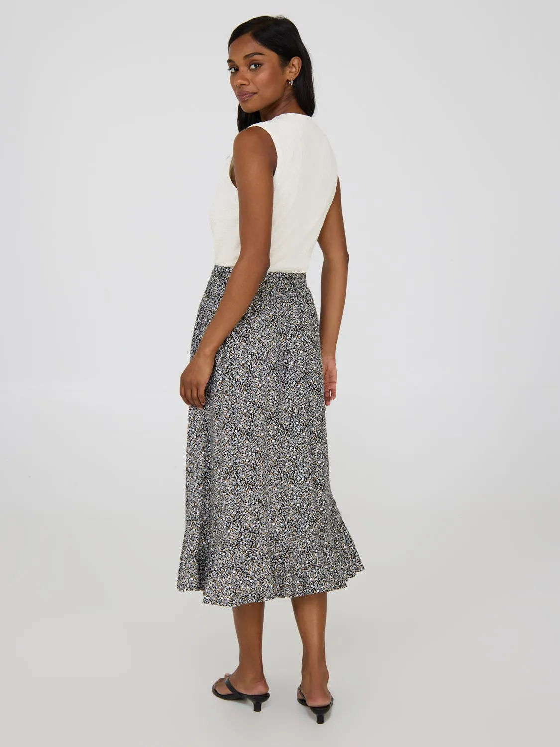 Floral Print Flounce Midi Skirt celeb inspired