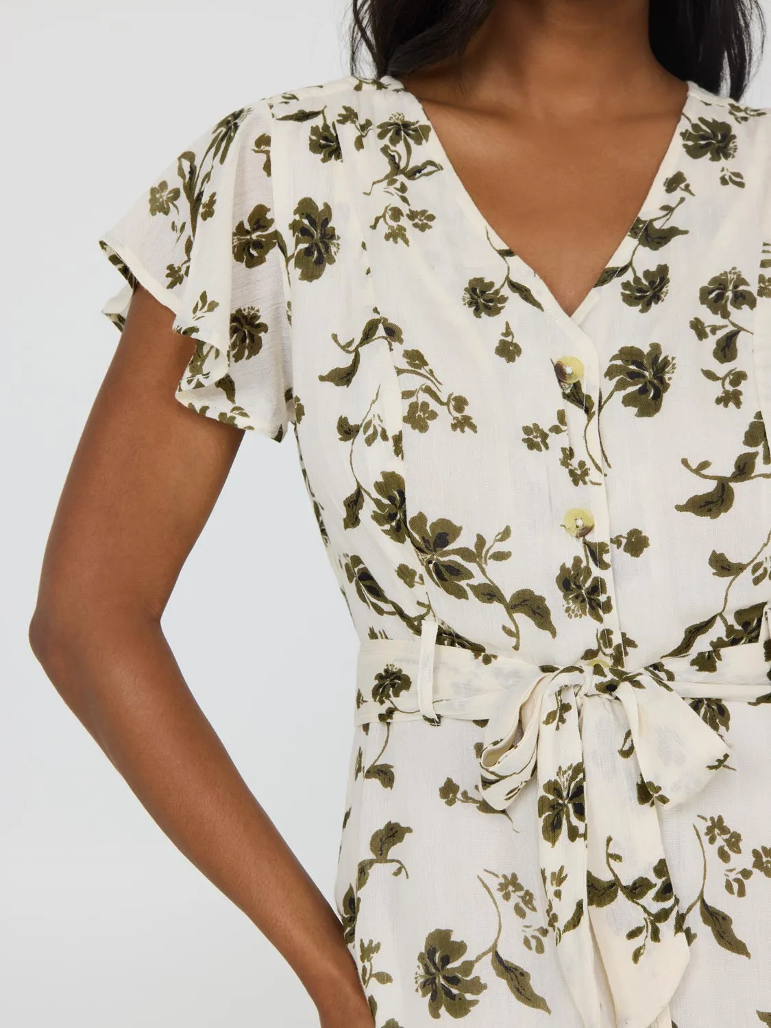 Floral Print Flutter Sleeve Button-Front Midi Dress comfort experience